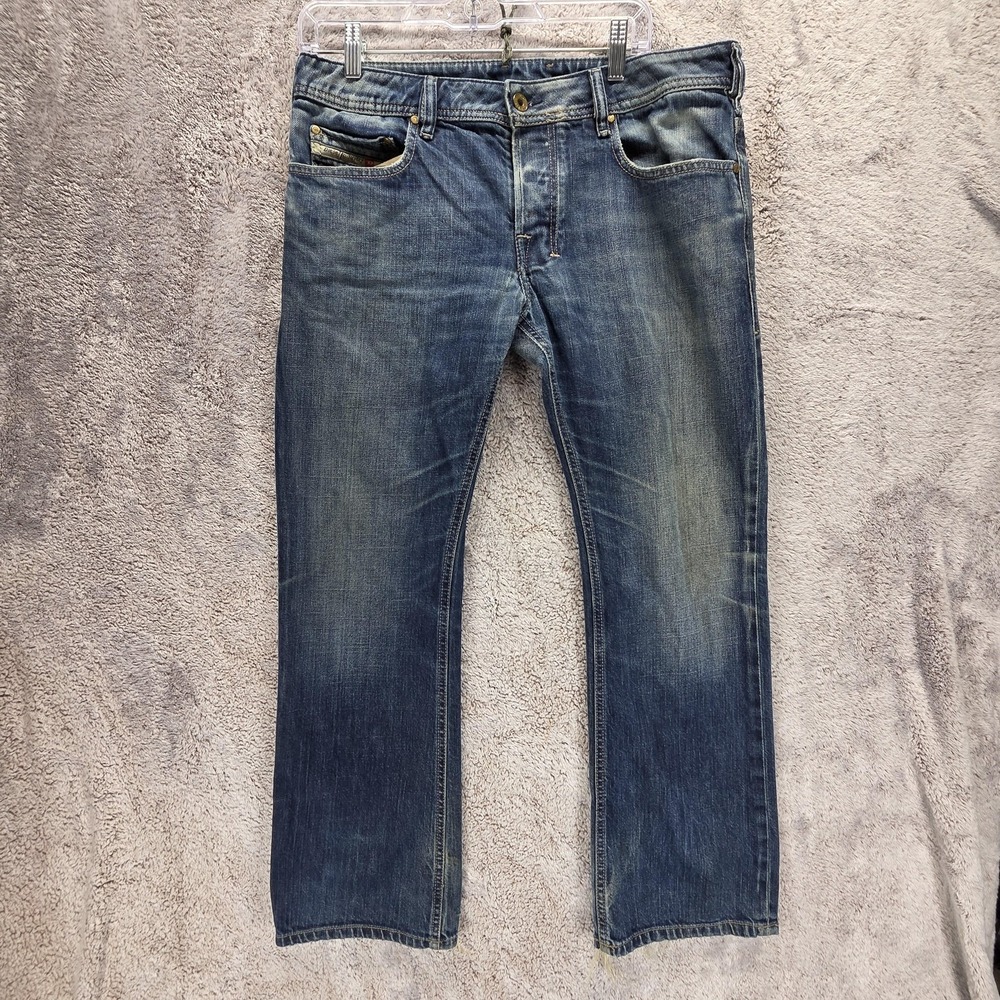 Diesel Jeans Mens 32x30 Blue Zatiny Regular Bootcut Stretch Altered Hem 008FC